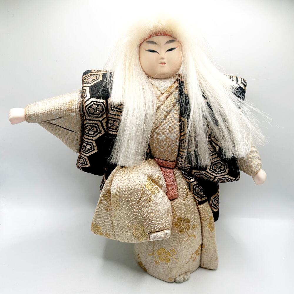 Vintage Japanese Hand Made Dancing Kimekomi Kabuki Doll Silk Made in Japan